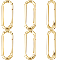 Настоящее золото 18K 6шт. латунные пружинные кольца-затворы, долговечный, без кадмия и без свинца, стойки покрытие, овальные, реальный 18 k позолоченный, 25x10x3 мм, отверстие : 21 мм