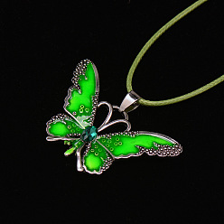 Лайм Ожерелья из вощеного шнура с подвеской в виде бабочки из сплава эмали, платина, желто-зеленые, 17.72 дюйм (45 см)