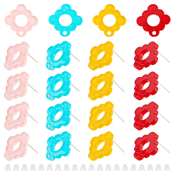 (52) Непрозрачная лаванда 32шт 4 цветной акриловый гвоздик серьги фурнитура, с 40 пластиковыми ушными гайками, цветок с золотой фольгой, разноцветные, 15x15.5x2 мм, отверстие : 1.6 мм, штифты : 0.7 мм, 8 шт / цвет