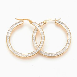 Golden 304 Stainless Steel Hoop Earrings, with Polymer Clay Rhinestone, Golden, 12 Gauge, 36x35x2mm, Pin: 1x0.8mm