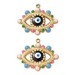 Разноцветный 304 подвески из нержавеющей стали, с эмалью, Злые чары глаз, реальный 18 k позолоченный, ионное покрытие (ip), красочный, 21.5x26x3 мм, отверстие : 1.8 мм
