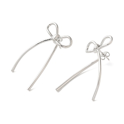 Платина Латунные серьги-гвоздики для женщин, бантом, платина, 39.5x20 мм