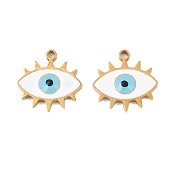 Evil Eye 304 нержавеющей стальной эмали подвески, золотые, Злые чары глаз, 15x15x2 мм, отверстие : 1.4 мм