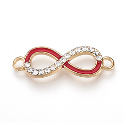 Light Gold Alloy Rhinestone Links connectors, Enamel Style, Infinity, Crimson, Light Gold, 34x11x3mm, Hole: 2mm