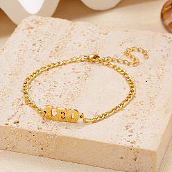 Водолей 12 созвездия 304 браслеты из нержавеющей стали, браслеты figaro chains для женщин, золотые, Водолей, 6-3/4 дюйм (17 см)