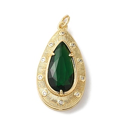 Зеленый Стойки обшивки латунные подвески, со стеклом, долговечный, без свинца и без кадмия, овальные, с целью перехода в кольце, слеза, золотые, зелёные, 28.5x15.5x6.5 мм, отверстие : 3 мм