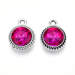 Темно-Розовый K 5 стеклянные подвески, плоско-круглые, граненые, со сплавочной фурнитурой, платина, темно-розовыми, 17~17.7x14x5.2~6 мм, отверстие : 2 мм