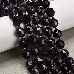 Аметист Природный аметист нитей бисера, граненые, двухконусные, точечные призмы с двойным концом, с бисером, 9.5~10x8.5~9.5 мм, отверстие : 1 мм, около 34 шт / нитка, 15.67''~15.94'' (39.8~40.5 см)