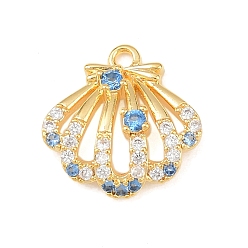 Shell Shape Латунные микро проложить кубического циркония подвески, золотые, формы раковины, 14.5x14.5x4 мм, отверстие : 1.5 мм