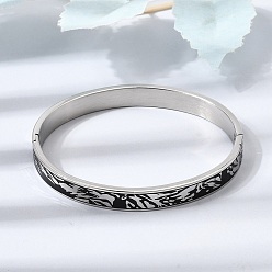 Couleur Acier Inoxydable 304 Bracelets manchettes articulés en acier inoxydable émaillé noir à motif peau pour femmes, couleur inox, diamètre intérieur: 2.05x2.48 pouce (5.2x6.3 cm)