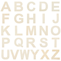 Светло-желтый Незаконченные вырезы из дерева, алфавит, Письмо ~ Z, светло-желтый, 15.3~15.9x3~15.2x0.15 см, 26 шт / комплект