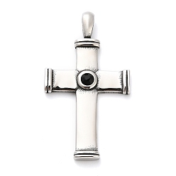Античное Серебро 316 хирургические подвески из нержавеющей стали, со стразами, крест прелести, античное серебро, 57x32x5~6 мм, отверстие : 8x4 мм