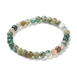 Indian Agate Natural Indian Agate Beaded Stretch Bracelets, Round, Beads: 6~6.5mm, Inner Diameter: 2-1/4 inch(5.55cm)