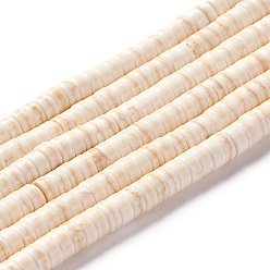 Античный Белый Окрашенные синтетические бирюзовые бусы нити, Heishi бусы, Плоский круглый / диск, старинный белый, 6x3 мм, отверстие : 1 мм, около 116 шт / нитка, о 14 дюйме