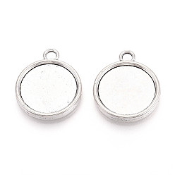 Античное Серебро Тибетский стиль настройки сплава подвески кабошон, двухсторонний, без кадмия и без свинца, плоско-круглые, античное серебро, лоток : 18 мм, 25.5x21x3 мм, отверстие : 3 мм