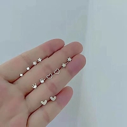 Платина 6 пары антикоррозийных изысканных комплектов серег-гвоздиков из сплава с латунной булавкой для девушек и женщин, разнообразные, платина, Размер упаковки: 75x75 mm