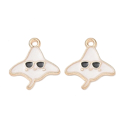 White Alloy Enamel Pendants, Manta Ray with Glasses Charms, Golden, White, 18.5x17x1mm, Hole: 1.6mm