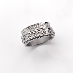 Нержавеющая Сталь Цвет Ретро вращающиеся 304 кольца из нержавеющей стали, цветочным узором, Кольцо-спиннер для успокоения беспокойства, медитации, цвет нержавеющей стали, размер США 9 (18.9 мм)