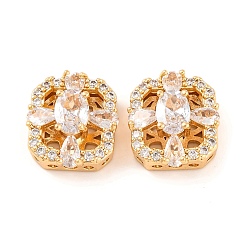 Настоящее золото 18K Латунные микропаве из прозрачного кубического циркония, без кадмия, без никеля и без свинца, прямоугольные, реальный 18 k позолоченный, 16x14x8 мм, отверстие : 1.8 мм