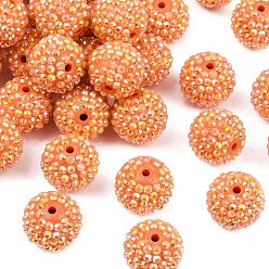 Коралловый AB-цвет смолы горный хрусталь бисер, с акриловыми круглыми бусинами внутри, для жевательной резинки ювелирных изделий, коралл, 20x18 мм, отверстие : 2~2.5 мм