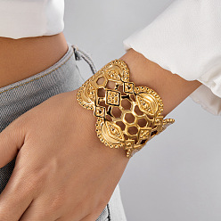 Rhombus Стильные браслеты-манжеты из нержавеющей стали для женщин, золотые, ромб, внутренний диаметр: 2.36 дюйм (6 см)