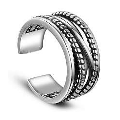 Antique Silver 925 Sterling Silver Wide Band Cuff Rings, Open Rings, with Twisted Bands, Antique Silver, 17mm