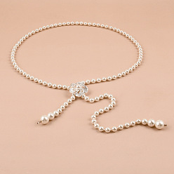 Цветок Белые пластиковые искусственные жемчужины круглые бусины кисточки цепочка пояса для платья, серебряный цвет гальваническим, цветок, 1010 мм