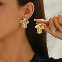 Oval 201 Pendientes de acero inoxidable con perlas de imitación para mujer, dorado, oval, 34x29 mm