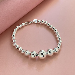 Серебро Латунные круглые браслеты из бисера для мужчин и женщин, серебряные, 7-7/8 дюйм (20 см)