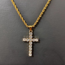 Золотой Ожерелья с подвесками в виде креста со стразами, ожерелья из нержавеющей стали для мужчин, золотые, 19.69 дюйм (50 см)