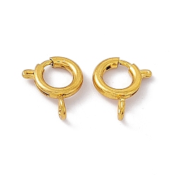 Настоящее золото 18K Вакуумное покрытие pvd 201 пружинные застежки из нержавеющей стали, реальный 18 k позолоченный, 8x2 мм, отверстие : 2.5 мм