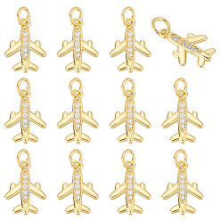 Настоящее золото 18K 12 кулоны из латуни с прозрачным кубическим цирконием, самолет, с целью перехода в кольце, без кадмия и без свинца, реальный 18 k позолоченный, 15x11x1.8 мм, отверстие : 2.4 мм
