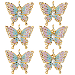 Сливовый 6 кулоны из латуни с микрочастицами и кубическим цирконием., с эмалью, бабочка, реальный 18 k позолоченный, с целью перехода в кольце, слива, 17x20x4 мм, отверстие : 3.5 мм