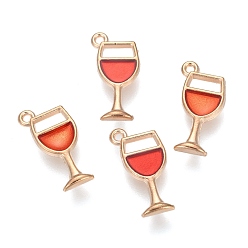 Red Alloy Enamel Pendants, Wine Glass, Light Gold, Red, 20x8x2mm, Hole: 1mm