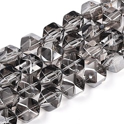 Серый Стеклянные бусины с гальваническим покрытием , многоугольник, граненые, с половиным покрытием, серые, 11~12x10.5~11x9 мм, отверстие : 0.9~1 мм, около 59~60 шт / нитка, 26.38~26.77'' (67~68 см)