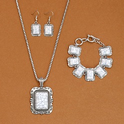 Белый Прямоугольный сплав с синтетической бирюзой, подвесные ожерелья, серьги и браслеты со звеньями, античное серебро, белые, 19.29 дюйм (490 мм)