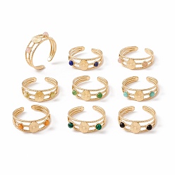 Смешанные камни Натуральный драгоценный камень и плоское круглое открытое кольцо-манжета, ионное покрытие (ip) 304 тройное кольцо из нержавеющей стали для женщин, золотые, размер США 7 1/4 (17.5 мм)