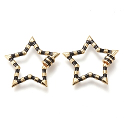 Черный Латунные подвески с карабином, с эмалью, для изготовления ожерелий, долговечный, звезда, золотые, чёрные, 30x32.5x5.5 мм, винт: 5x5.5 мм