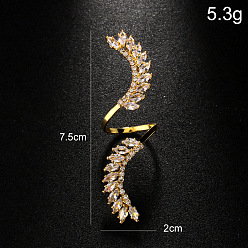 Золотой Кольца-манжеты из листовой латуни с кристаллами и стразами для женщин, золотые, 75 мм, внутренний диаметр: 20 мм