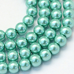 Medium Aquamarine Baking Painted Pearlized Glass Pearl Round Bead Strands, Medium Aquamarine, 4~5mm, Hole: 1mm, about 210pcs/strand, 31.4 inch