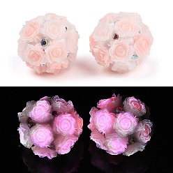 Misty Rose Acrylic Handmade Luminous Polymer Clay Rhinestone Beads, Glow in the Dark, Flower, Misty Rose, 19.5~23.5mm, Hole: 3mm