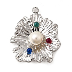 Нержавеющая Сталь Цвет 304 из нержавеющей стали стеклянные подвески, цветочный шарм, с абс пластмассовой имитационной жемчужиной, цвет нержавеющей стали, 33.5x28.5x9 мм, отверстие : 2.5 мм