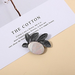 Pink Natural White Shell Brooches, Leaf, Pink, 33x40mm