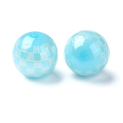 Светло-Синий Cmолы европейские шарики, круглые бусины в клетку тартан с большими отверстиями, голубой, 16x16 мм, отверстие : 3 мм