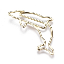 Golden Dolphin Shape Iron Paper Clips, Cute Paper Clips, Funny Bookmark Marking Clips, Golden, 24x34x2mm