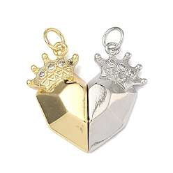 Настоящее золото 18K Подвески из латуни с микропаве и прозрачными кубическими циркониями ко Дню святого Валентина, с магнитным, двухцветное сердце с подвесками в виде короны, без свинца и без кадмия, стойки покрытие, долговечный, реальный 18 k позолоченный, 26x27.5x6 мм, Перейти кольцо: 6x0.8 мм, 4.4 мм внутренним диаметром