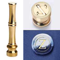 Letter Z Golden Tone Brass Wax Seal Stamp Head with Bamboo Stick Shaped Handle, for Greeting Card Making, Letter Z, 74.5x15mm