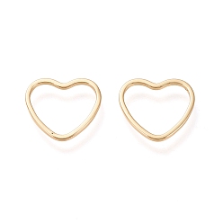 Настоящее золото 18K Латунные кольца связь, долговечный, сердце, реальный 18 k позолоченный, 14x15.2x1 мм, внутренний диаметр: 11x13 мм