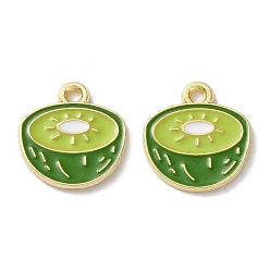 Зеленый лайм Эмалевые подвески из фруктового сплава, киви, золотой свет, зеленый лайм, 14.5x13x1 мм, отверстие : 1.4 мм