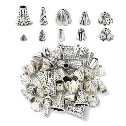 Античное Серебро 50 шт. 10 стили тибетские колпачки для бусин и конусы, античное серебро, 7~18x5~17 мм, отверстие : 1 мм, 5 шт / стиль